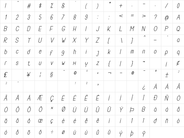 Buon Umore Italic Italic  glyph index