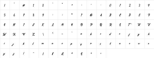 Brady Regular  glyph index