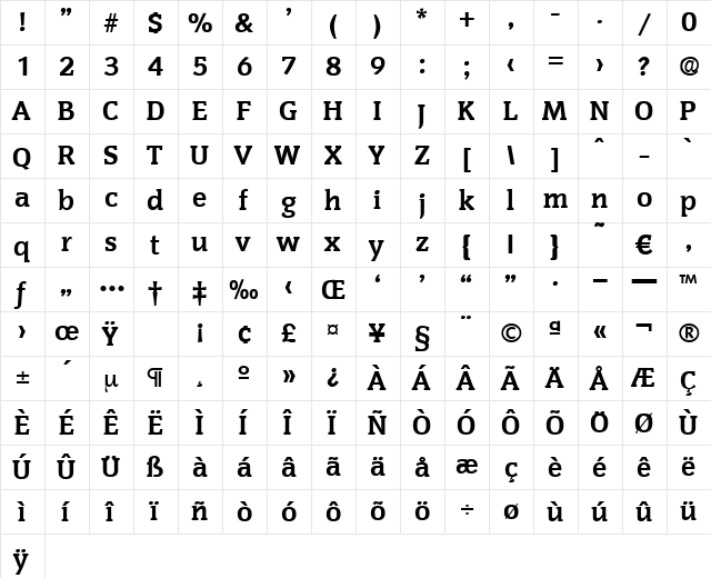 Congress-ExtraBold Regular  glyph index