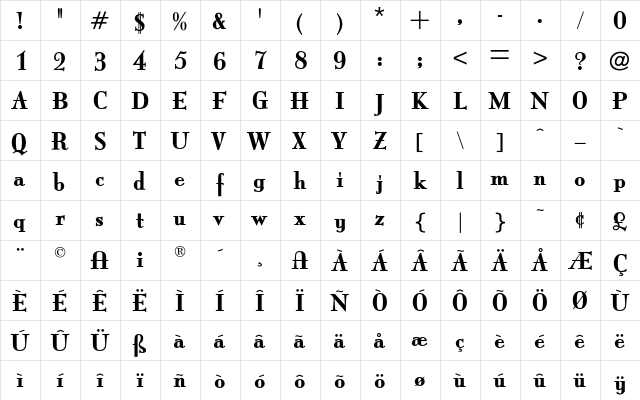 ItingOpti Bold  glyph index