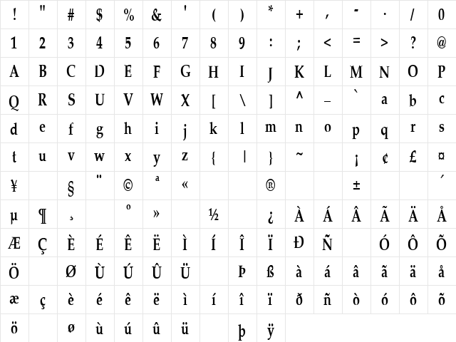 Southbound 9 Regular  glyph index