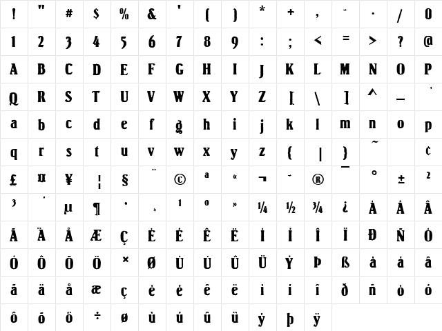 SpringfieldAntD Regular  glyph index