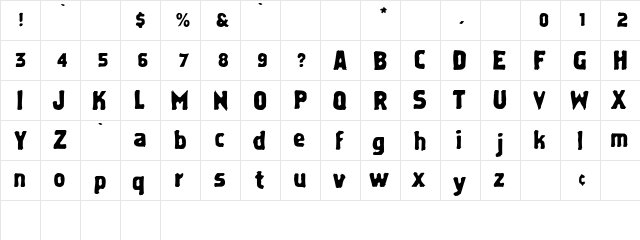 Erodefont Regular  glyph index