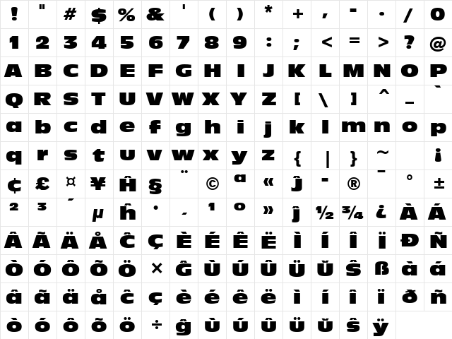 Incised901 Nd BT Eo Regular  glyph index