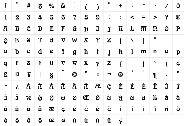 ArnoldBoecklin-ExtraBold Regular  glyph index