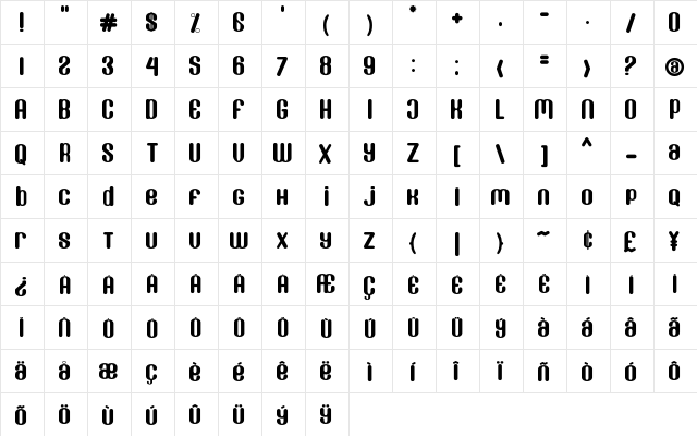 Donaldson Regular  glyph index