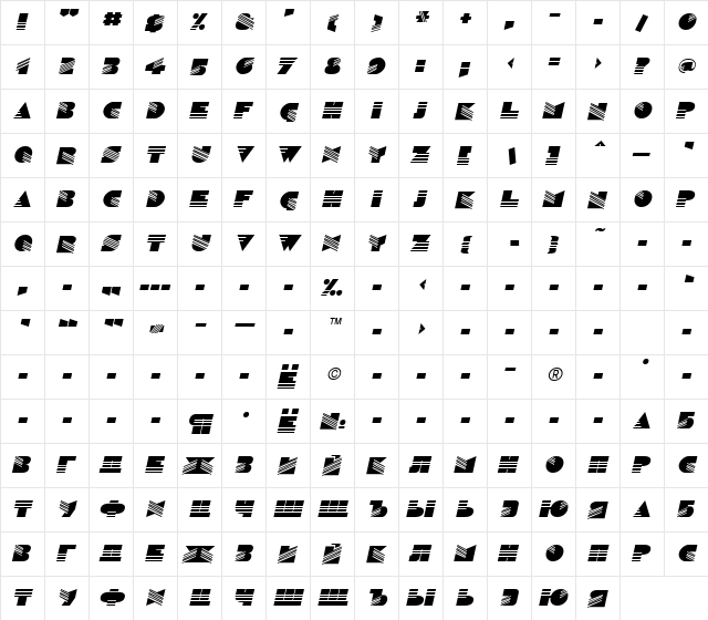 DallasCyr Bold Italic  glyph index