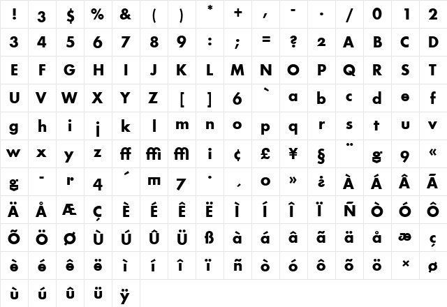 RennerBold Regular  glyph index