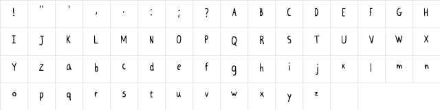 Andreia_handwrite Regular  glyph index
