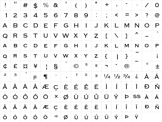 Copperplate Becker Med Regular  glyph index