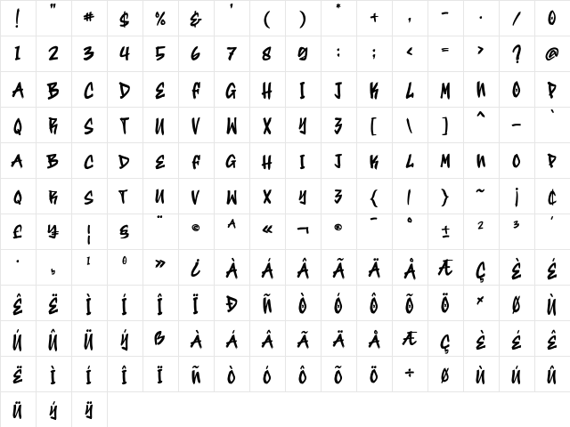 Street Hipster Regular  glyph index