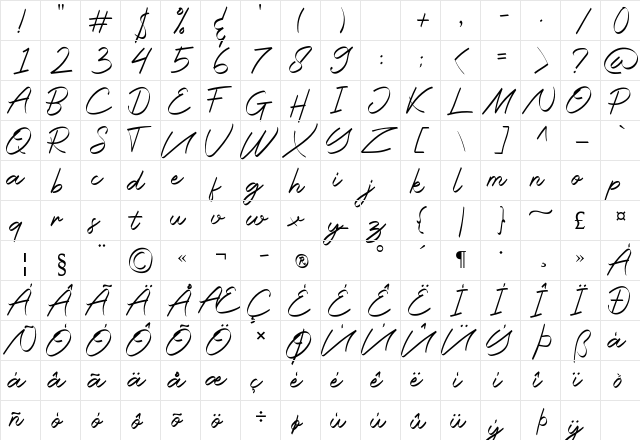 Halana Regular  glyph index