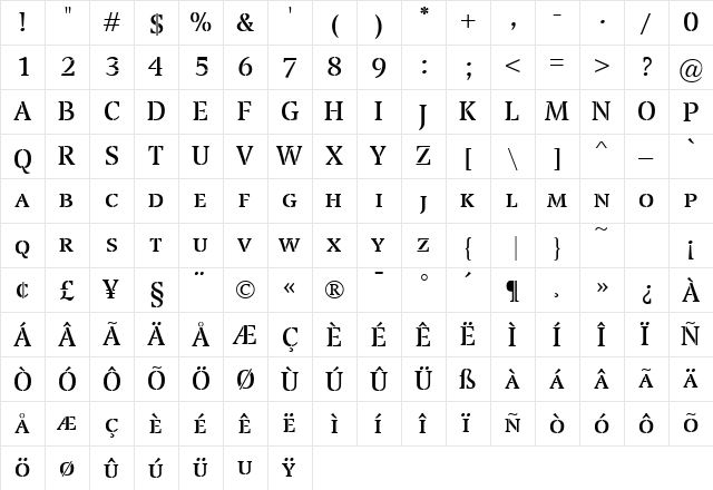 Transport SC Regular  glyph index