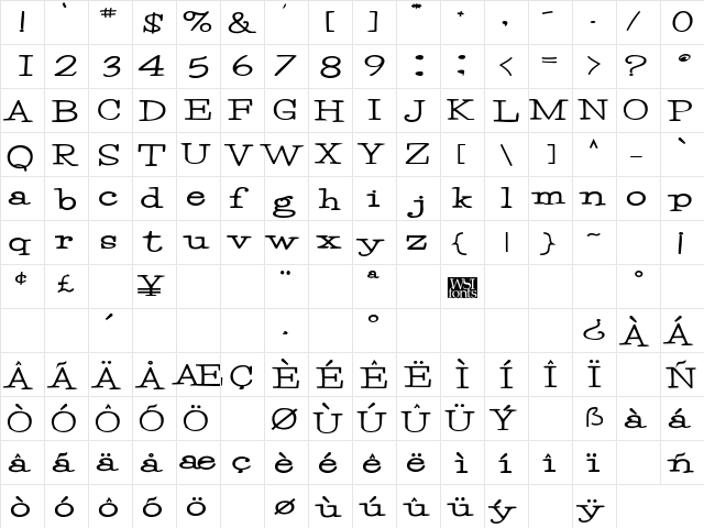 Merrill Bold  glyph index