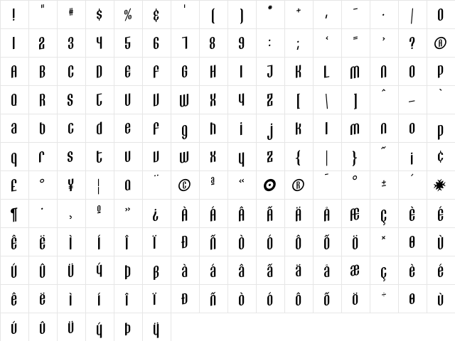 Lithia Titles  glyph index