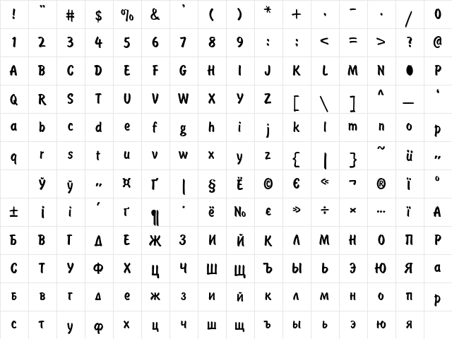 DomCasual Normal  glyph index