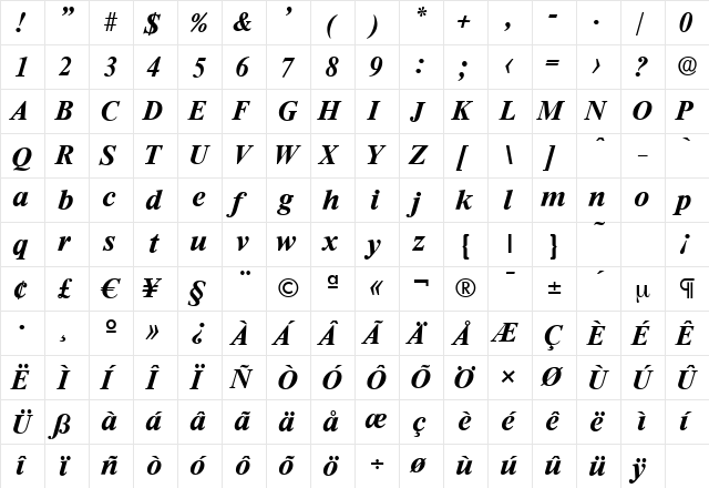 RiccioneSerial BoldItalic  glyph index