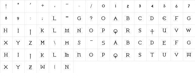 Iron League Regular  glyph index