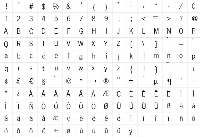 N691-Sans Regular  glyph index