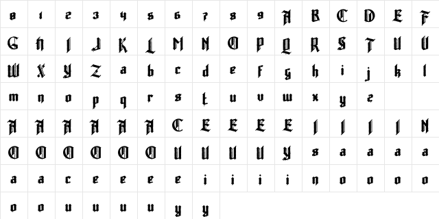 Lumberjack Zombie Regular  glyph index