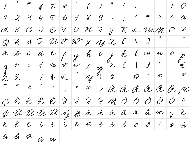 LTElisa Bold Regular  glyph index