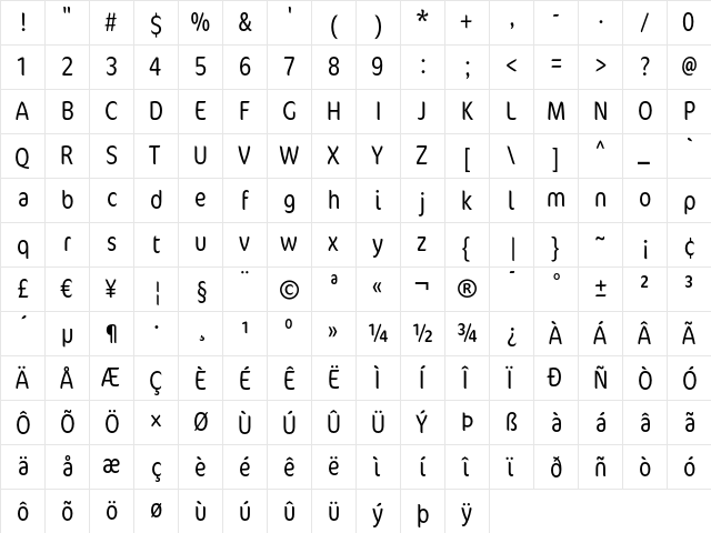 Cocon LightCondensed  glyph index