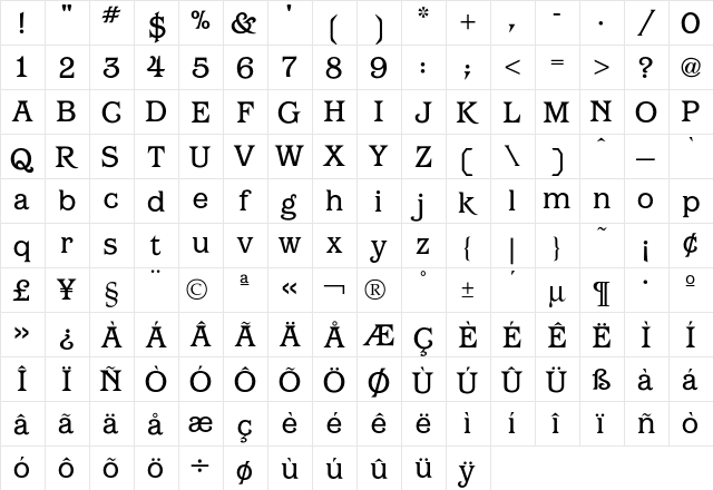 Barcelona Book  glyph index