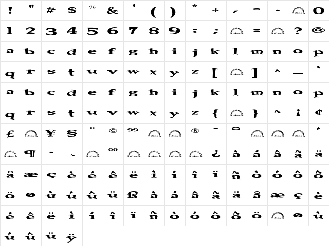 Messaround Regular  glyph index