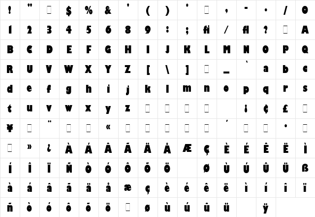 Gill Kayo Condensed LET Plain  glyph index