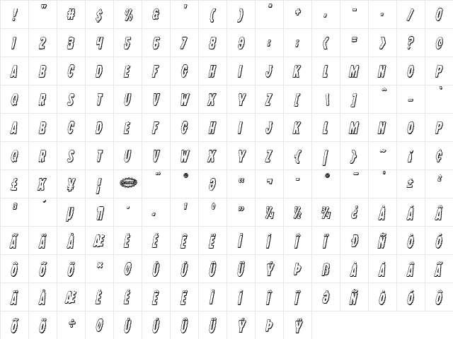 Wolf Brothers 3D Italic Italic  glyph index