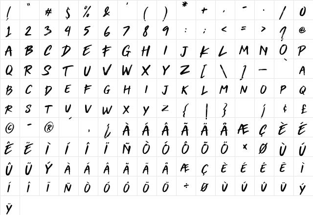 Venomica Regular  glyph index