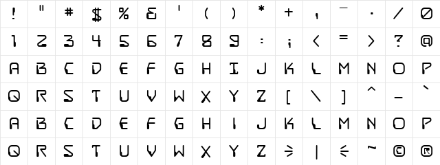 DestructoBeam BB Regular  glyph index