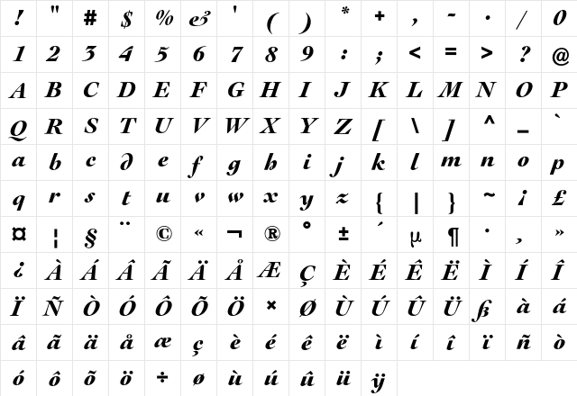 Le Cochin BQ Regular  glyph index