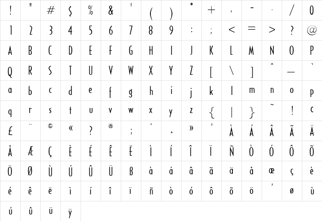 OPTICivet Medium  glyph index