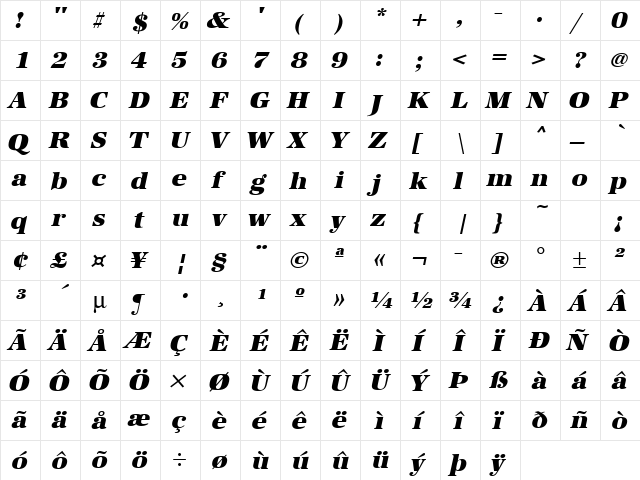URWAntiquaTUltBolWid Oblique  glyph index