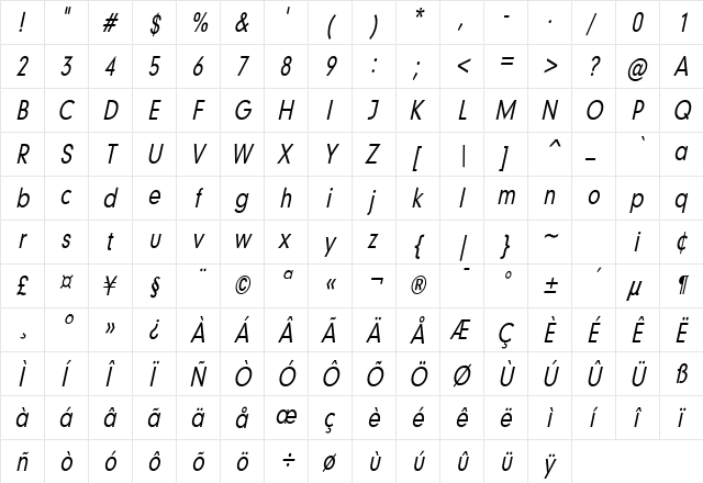 Geo 579 Thin Italic  glyph index