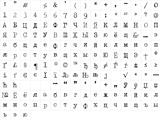 LetteraTrentadue Translit  glyph index