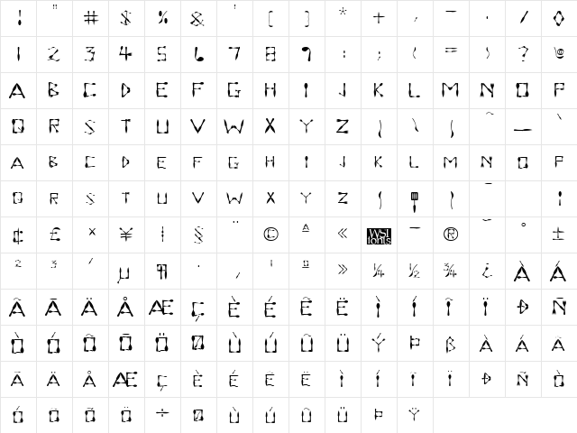 DinnerTime Regular  glyph index