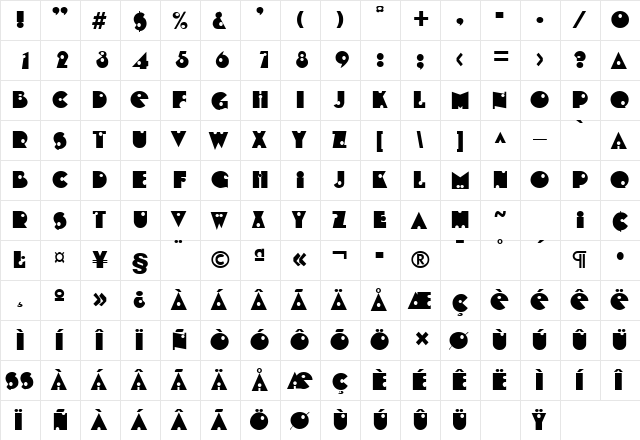 Shotgun DB Regular  glyph index