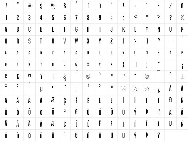 Block Condensed Normal  glyph index