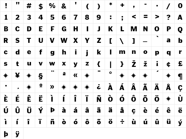 PoynterText Regular  glyph index