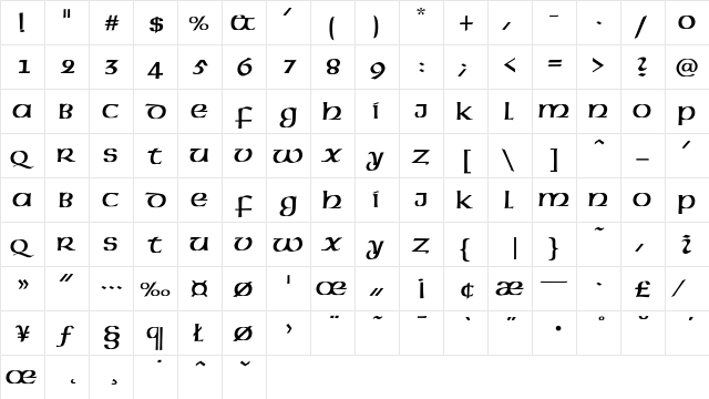 American-Americ-Normal Regular  glyph index