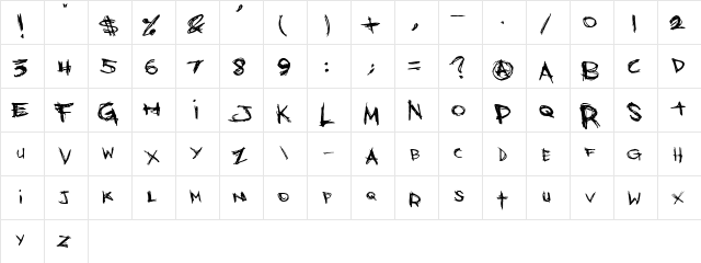 Bones Bummer Regular  glyph index