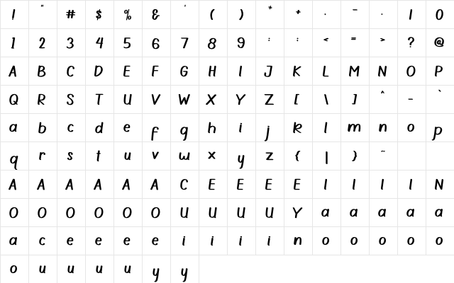 Ballpoint Regular  glyph index