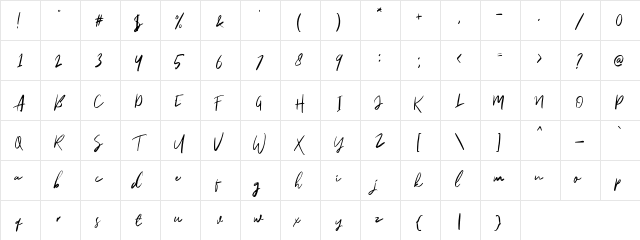 Callonsky Script DEMO Regular  glyph index