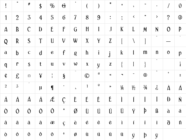 Holmes Regular  glyph index