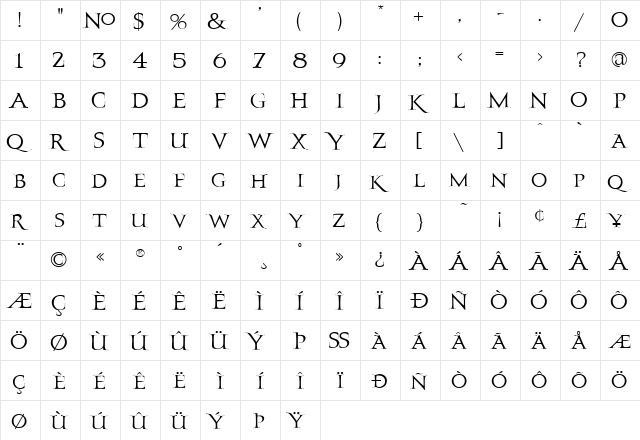 LHF Larcher Roman Regular  glyph index