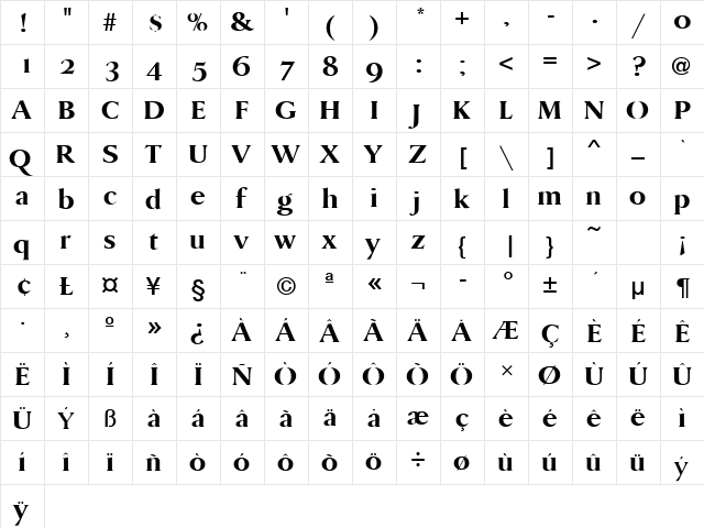 DanmarkURWTExtBol Regular  glyph index