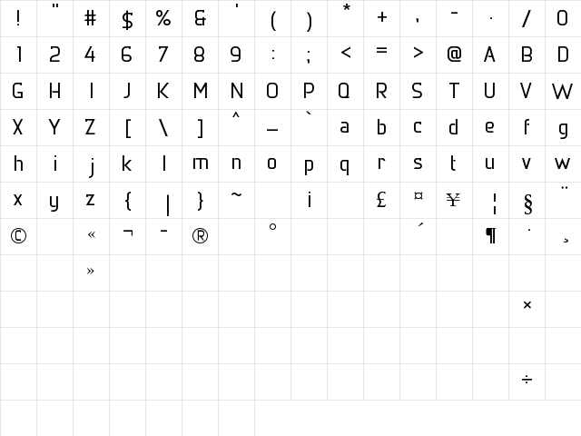 DERNIER Regular  glyph index