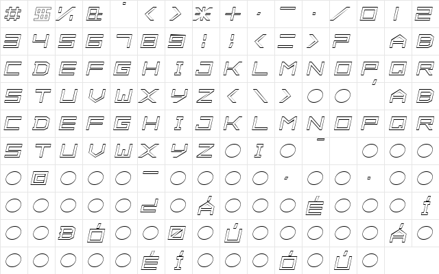 ALPHA OUTLINE Italic  glyph index
